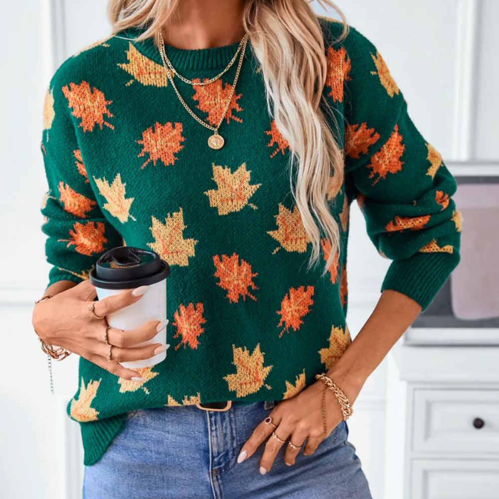 TAYLOR – Weicher Damen-Strickpullover mit herbstlichen Ahornblatt-Details