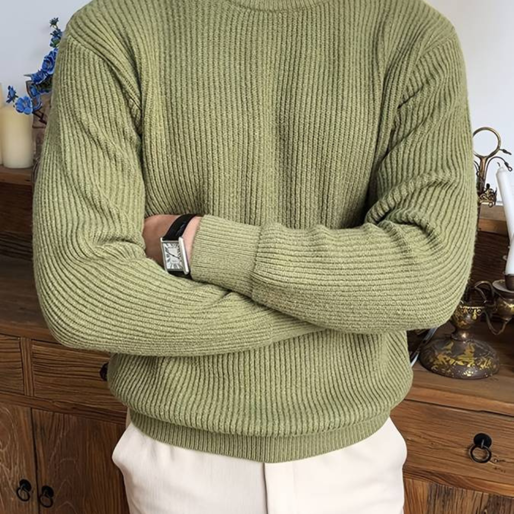 VALDES – Eleganter Herren-Strickpullover in Weiß mit feiner Rippstruktur