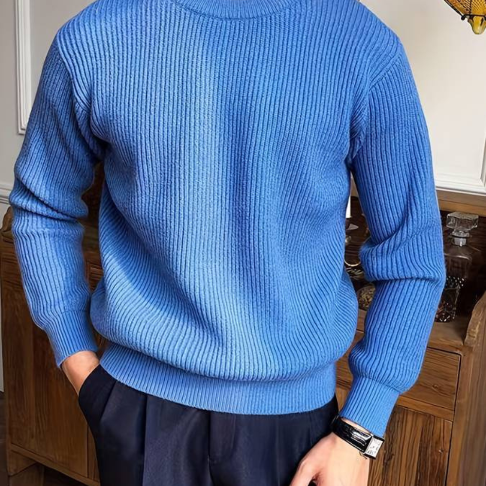 VALDES – Eleganter Herren-Strickpullover in Weiß mit feiner Rippstruktur