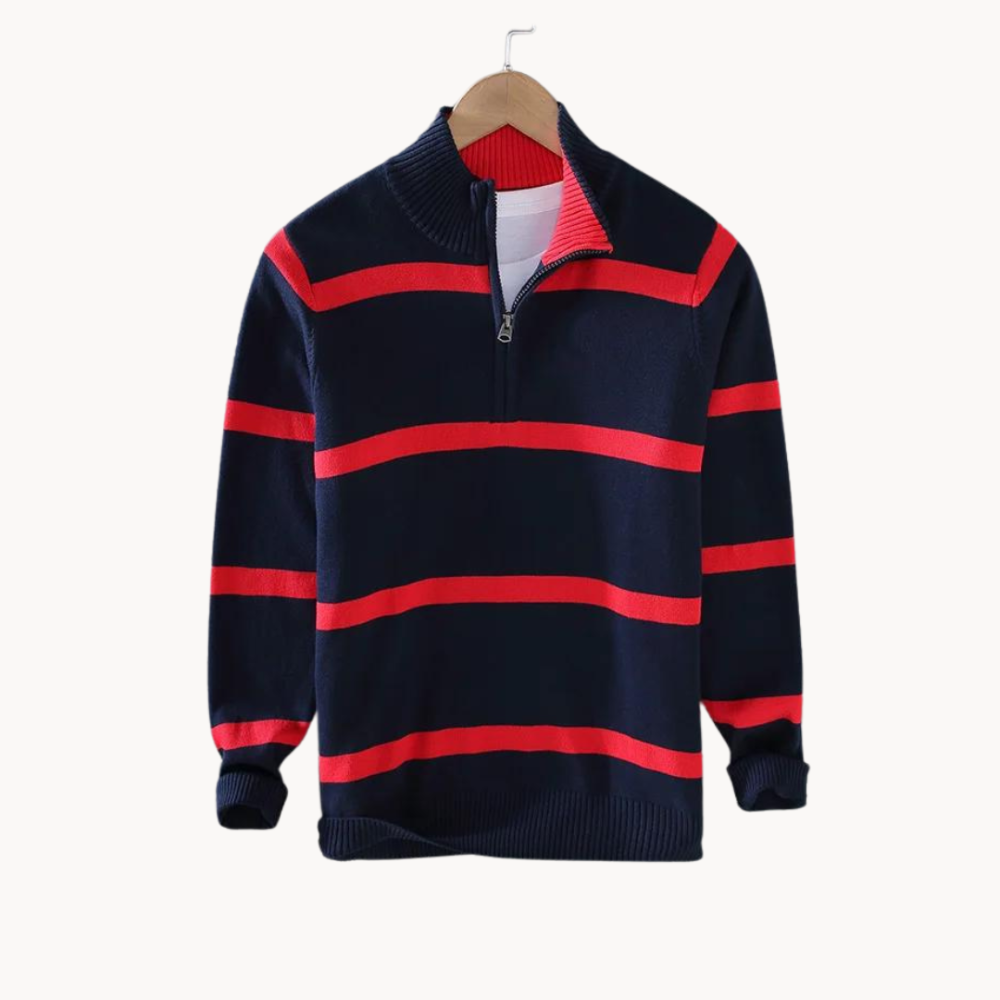 EDMOND – Herren-Strickpullover mit Streifen & Reißverschlusskragen